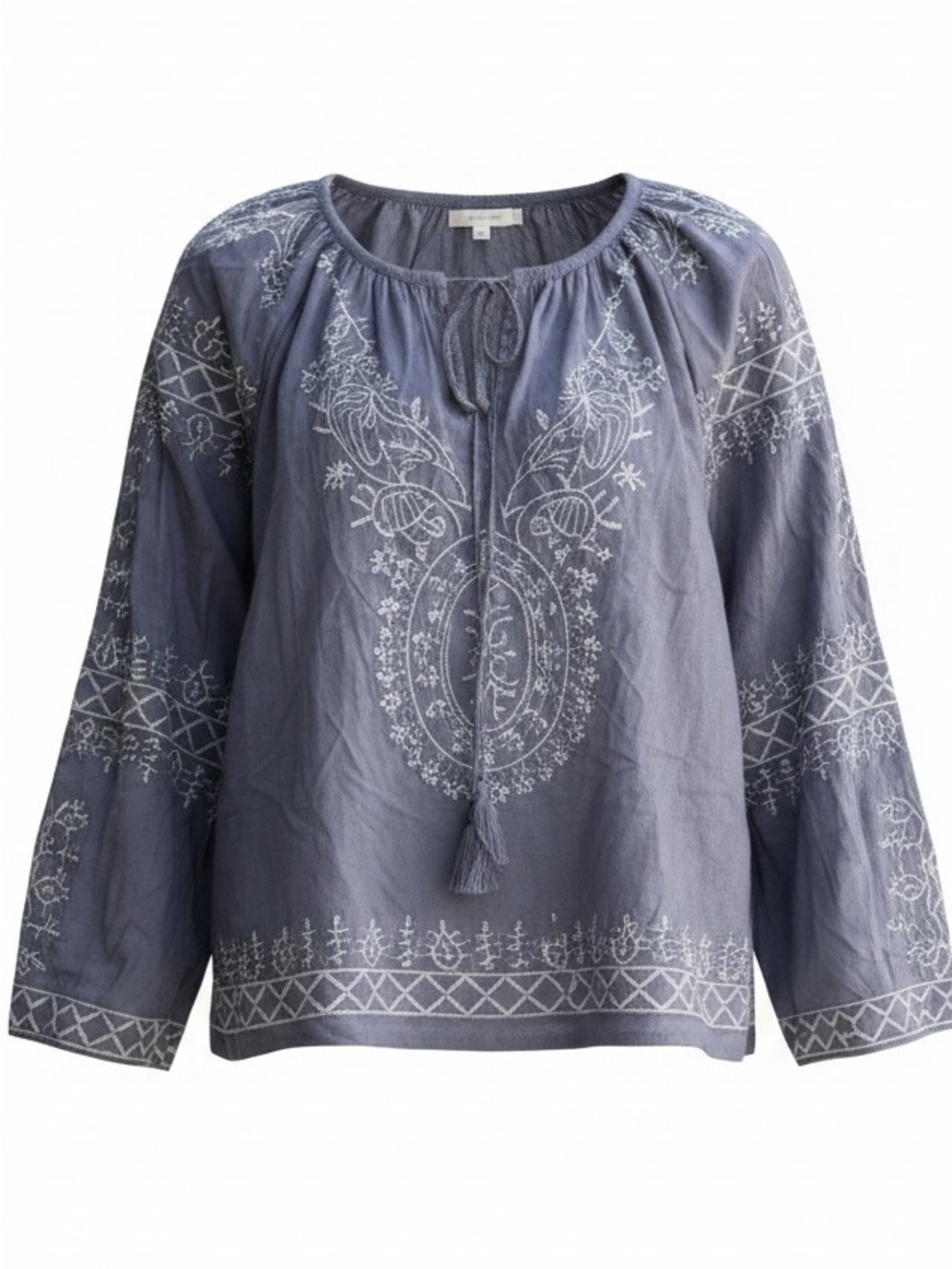 Urban Mangoz Embroidered Indigo Peasant Top